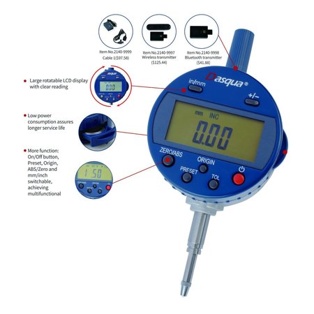 H & H Industrial Products Dasqua 0-12.7mm/0-0.5" 0.01mm/0.0005" Absolute Digital Indicator 5340-8105